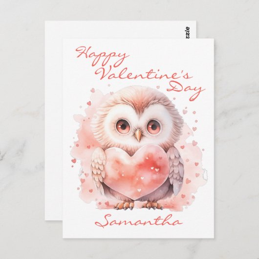 Carte Postale Chouette mignonne avec coeur Saint Valentin (Devant / Derrière)