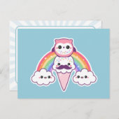 Carte Postale Chouette mignonne avec cône de crème glacée (Devant / Derrière)