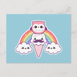 Carte Postale Chouette mignonne avec cône de crème glacée