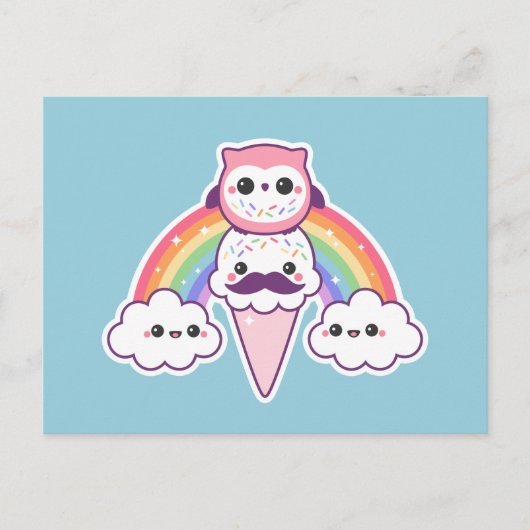 Carte Postale Chouette mignonne avec cône de crème glacée (Devant)