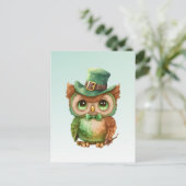 Carte Postale Chouette mignonne dans un chapeau vert (Debout devant)