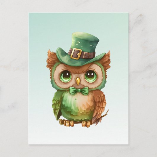 Carte Postale Chouette mignonne dans un chapeau vert (Devant)