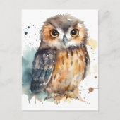 Carte Postale Chouette mignonne en aquarelle (Devant)
