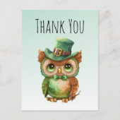 Carte Postale Chouette mignonne en Merci de chapeau vert (Devant)