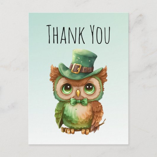 Carte Postale Chouette mignonne en Merci de chapeau vert (Devant)