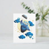 Carte Postale Chouette mignonne volant avec parapluie (Debout devant)