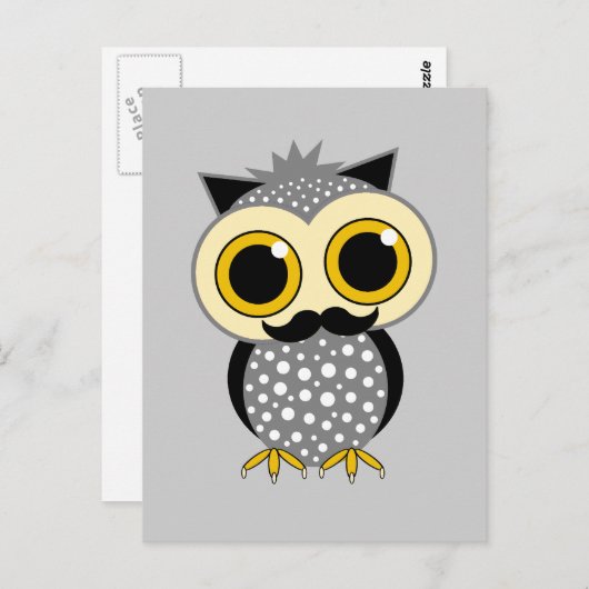 Carte Postale chouette moustache (Devant / Derrière)