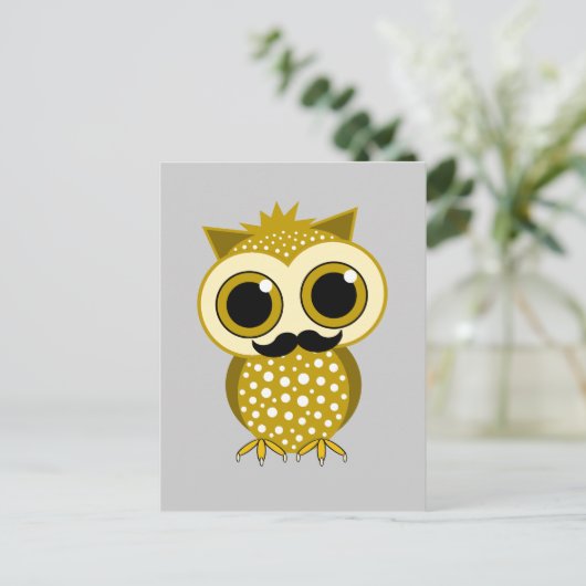 Carte Postale chouette moustache (Debout devant)