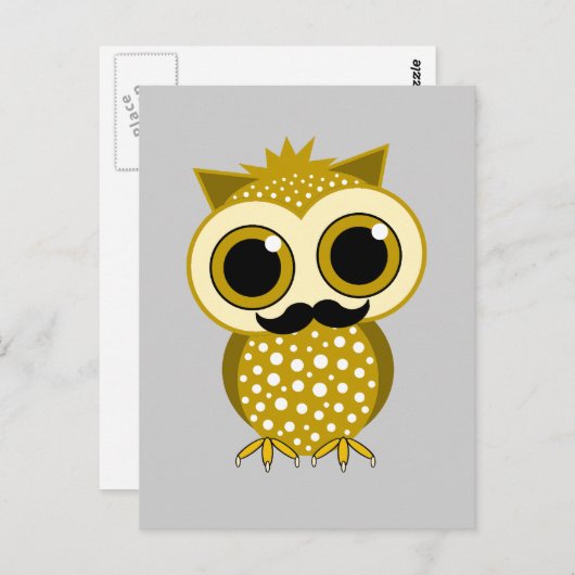 Carte Postale chouette moustache (Devant / Derrière)