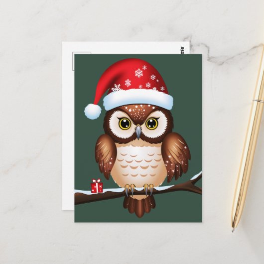 Carte Postale Chouette Noël (Devant/Arrière en situation)