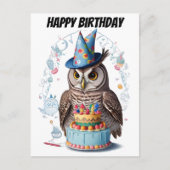 Carte Postale Chouette portant le casquette d'anniversaire debou (Devant)