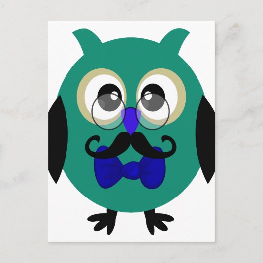 Carte Postale Chouette rétro avec Moustache et lunettes (Devant)