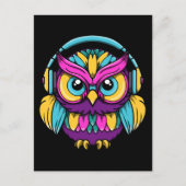 Carte Postale Chouette rétro portant un casque (Devant)