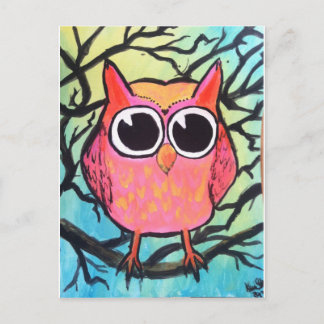 Carte Postale Chouette rose