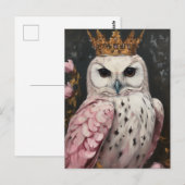 Carte Postale Chouette Rose Avec Couronne (Devant / Derrière)