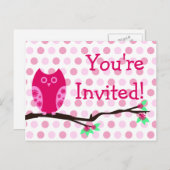 Carte postale Chouette rose Bébé Douche Invitation (Devant / Derrière)