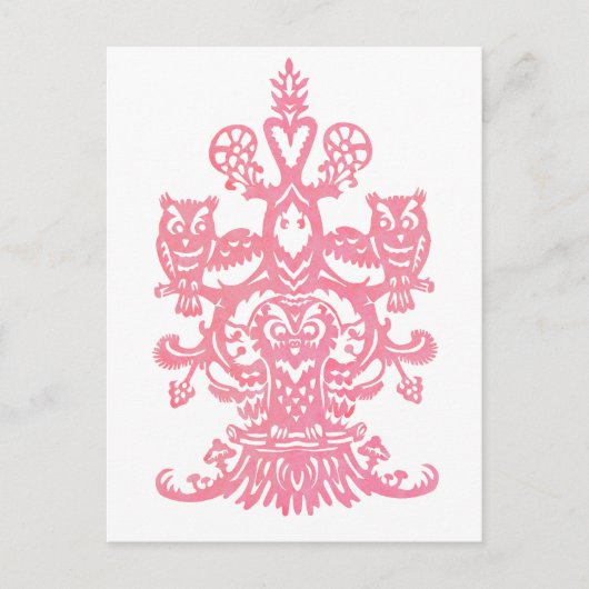 Carte Postale Chouette rose creux (Devant)