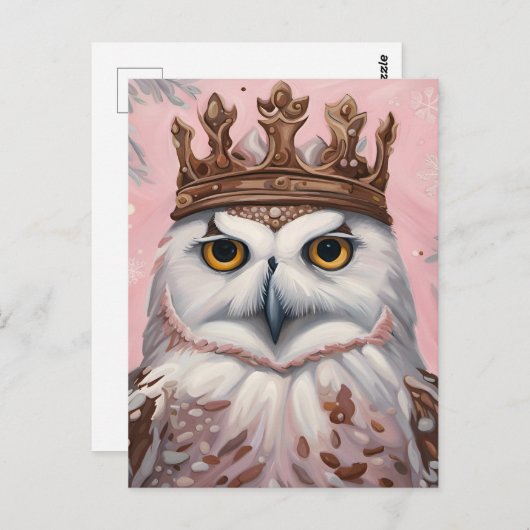 Carte Postale Chouette rose dans une couronne (Devant / Derrière)