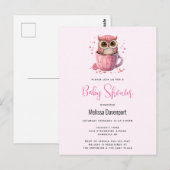 Carte Postale Chouette rose mignonne dans un Baby shower de coup (Devant / Derrière)