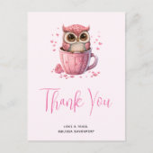 Carte Postale Chouette rose mignonne dans une tasse Merci (Devant)