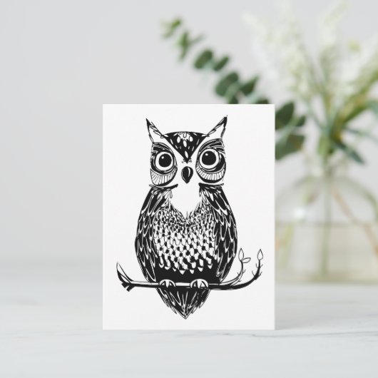 Carte Postale Chouette simple illustrée (Debout devant)