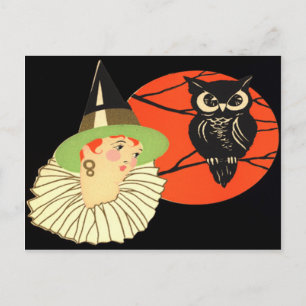 Carte Postale Chouette Sorcière Art Déco Pleine Lune