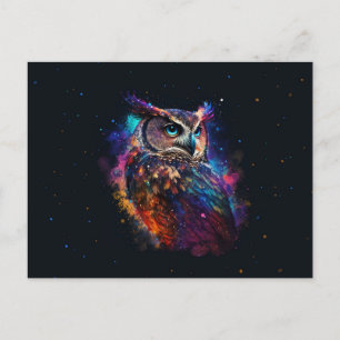 Carte Postale Chouette spatiale colorée