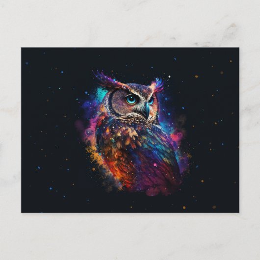 Carte Postale Chouette spatiale colorée (Devant)
