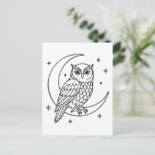 Carte Postale Chouette sur Crescent Moon avec Stars Line Art (Debout devant)