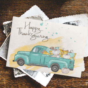 Carte Postale Chouette Thanksgiving Aquarelle Camion Citrouille
