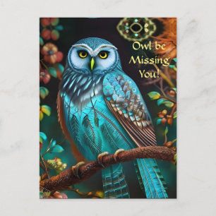 Carte Postale Chouette Turquoise Tu me manques