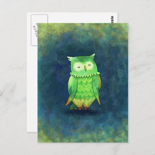 Carte postale Chouette verte (Devant / Derrière)