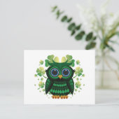 Carte Postale Chouette verte chanceuse fond blanc Saint-Patrick (Debout devant)