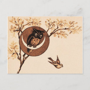 Carte Postale Chouette vintage dans la lune
