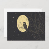 Carte Postale Chouette vintage Sous Ciel Lune (Devant / Derrière)