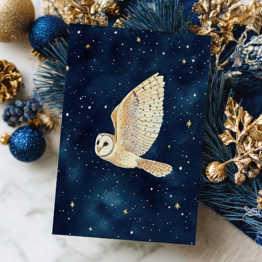 Carte Postale Chouette volant Starry Night Sky Aquarelle Noël