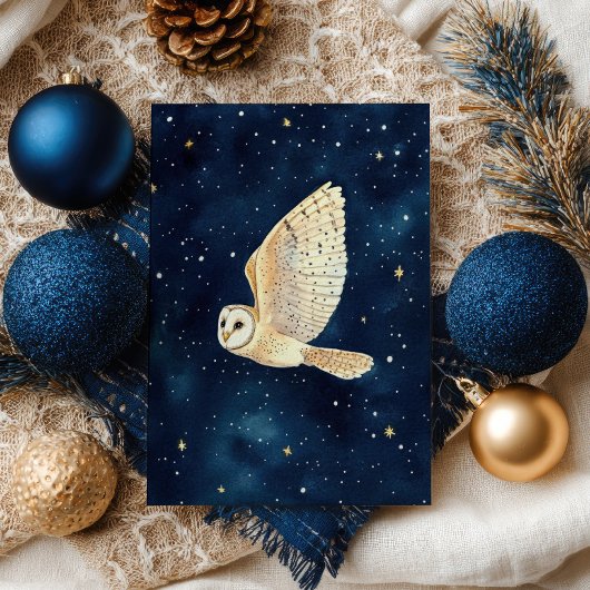 Carte Postale Chouette volant Starry Night Sky Aquarelle Noël