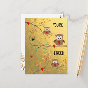 Carte Postale Chouettes adorables   T'es la chouette dont j'ai b