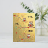 Carte Postale Chouettes adorables | T'es la chouette qu'il me fa (Debout devant)