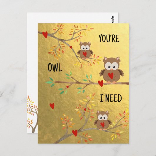 Carte Postale Chouettes adorables | Tu es la chouette dont j'ai (Devant / Derrière)