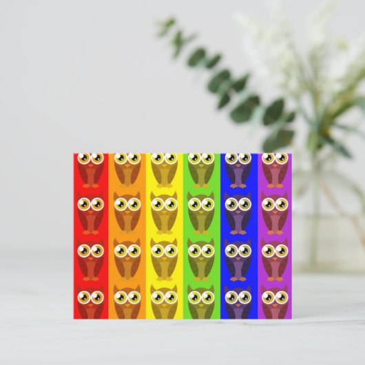 Carte postale Chouettes arc-en-ciel (Debout devant)