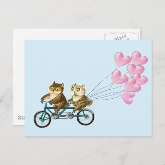 Carte Postale Chouettes aux coeurs (Devant / Derrière)