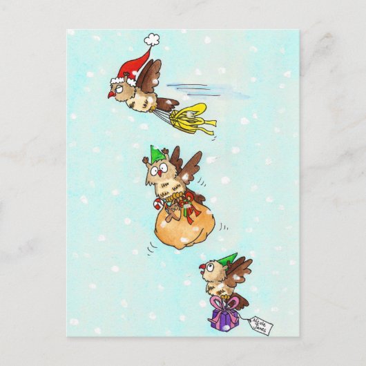 Carte Postale Chouettes de Noël (Devant)