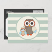 Carte Postale Chouettes en bois mignonnes; Vert Sage clair (Devant / Derrière)