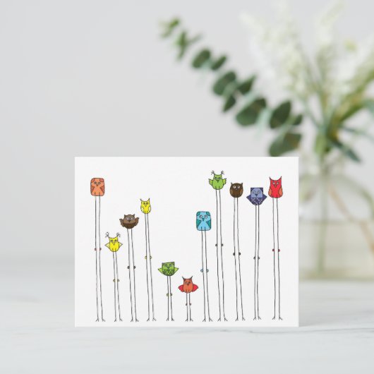 Carte Postale Chouettes En Multicolores (Debout devant)