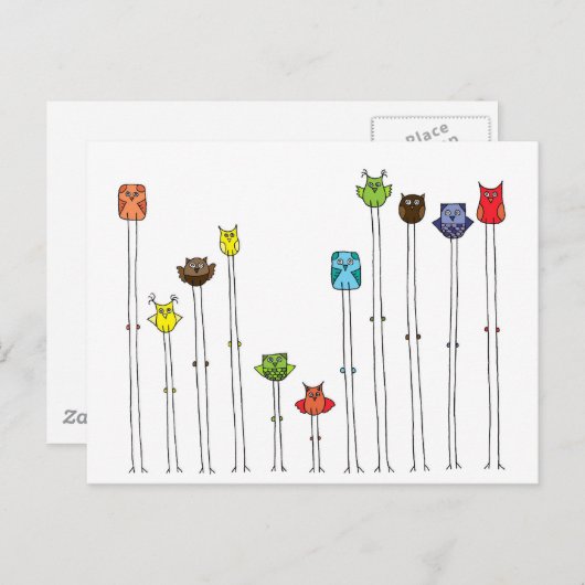 Carte Postale Chouettes En Multicolores (Devant / Derrière)