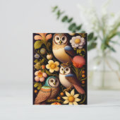 Carte Postale Chouettes et fleurs | Moderne Haeckel (Debout devant)
