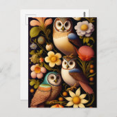Carte Postale Chouettes et fleurs | Moderne Haeckel (Devant / Derrière)