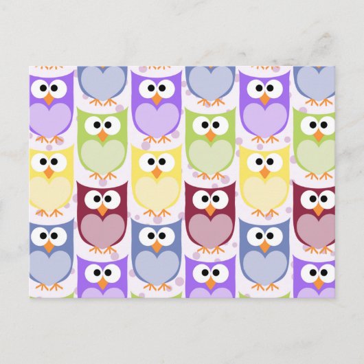 Carte Postale Chouettes mignonnes, Chouette Motif, Chouettes pou (Devant)