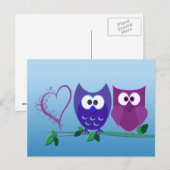 Carte Postale Chouettes mignonnes et coeur (Devant / Derrière)